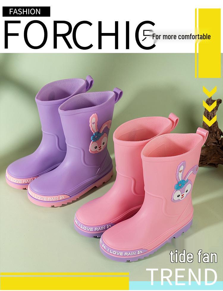 Children's Cartoon Mid-Calf Waterproof Rain Boots - Non-Slip, Thick, and Cute for Boys and Girls