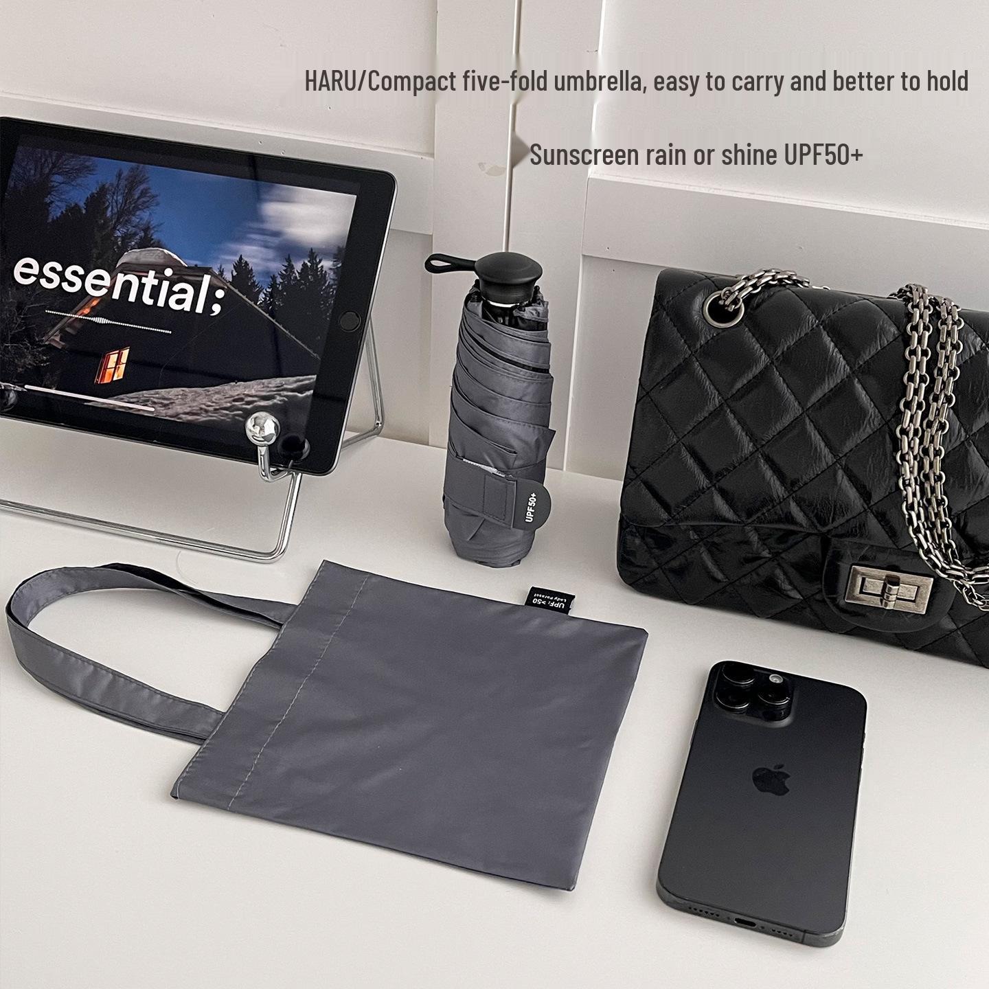 

Compact Dual-Use Umbrella: Portable Telescopic Handle, Sun & Rain Protection, UV-Resistant Black Coating