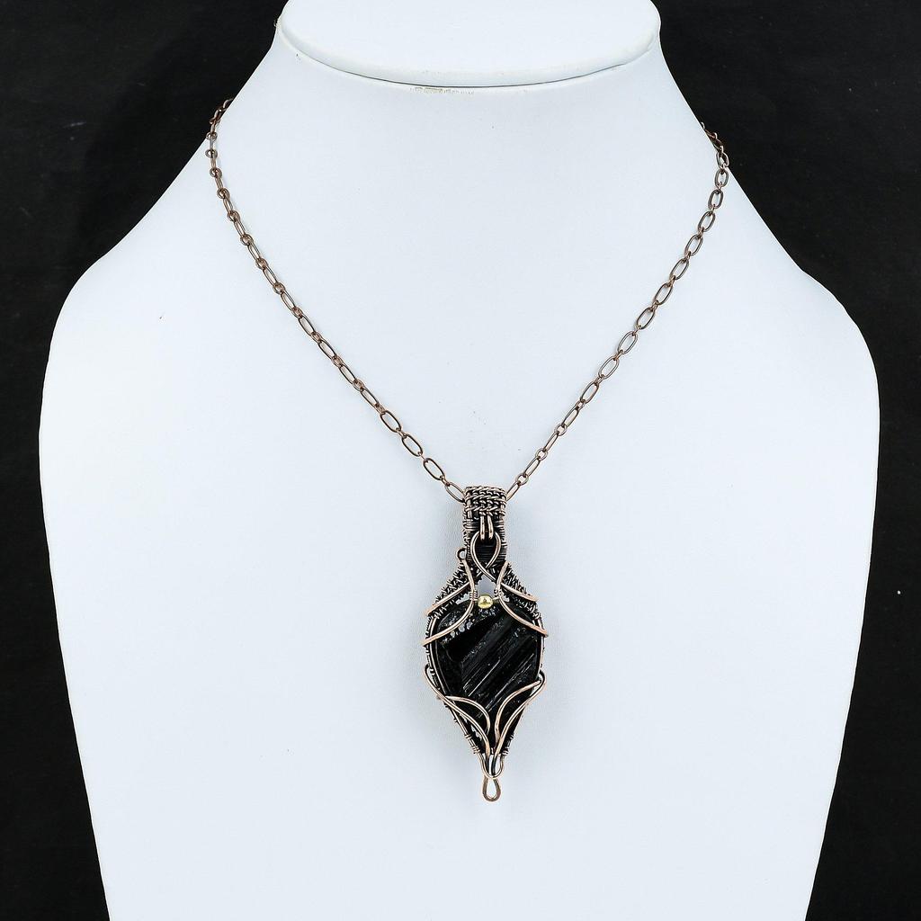Black Tourmaline Rough Pendant Copper Wire Wrapped Pendant Gemstone Copper Jewelry Handmade Brand New Pendant Wire Wrap Jewelry Gift For Him
