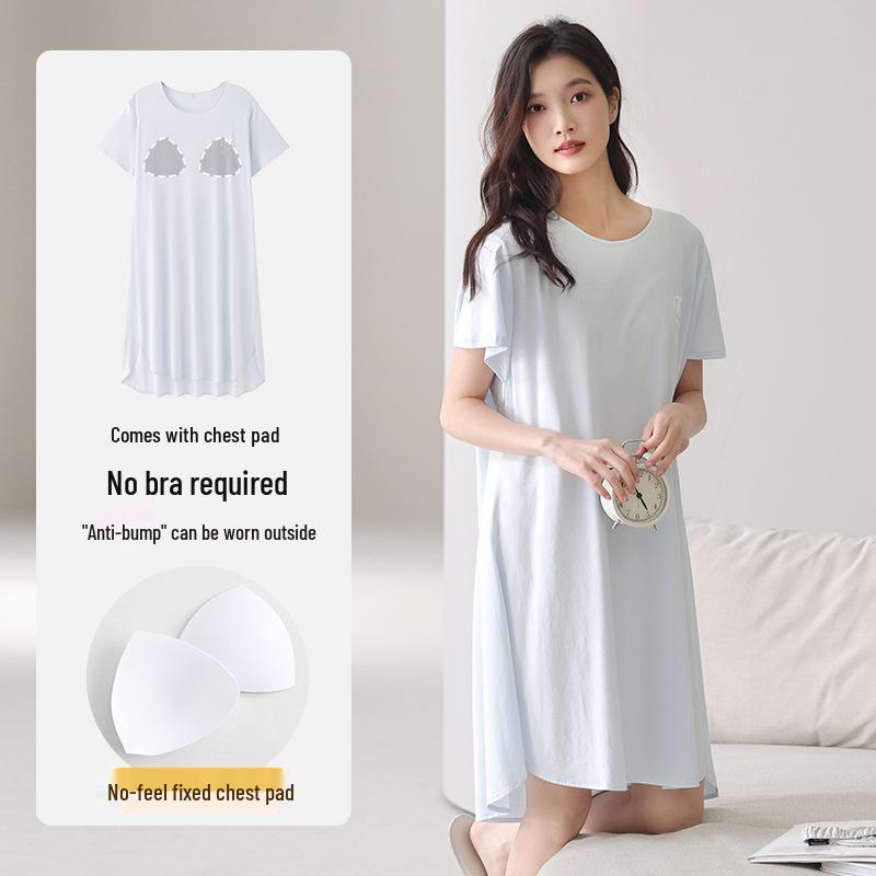 Lyocell Women's Summer Short Sleeve Pajama Set with Chest Pads - Casual Plus Size Home Wear