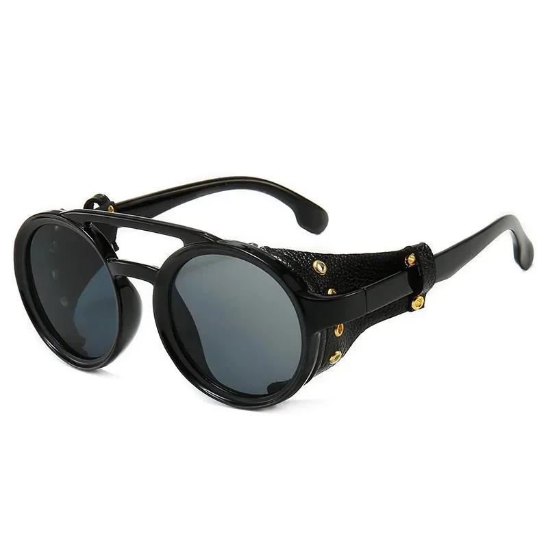

Vintage Retro Sunglasses With Side Leather Round Eyewears For Mens Womens Cyber Punk Glasses Gothic Steampunk Sun Glasses Uv400