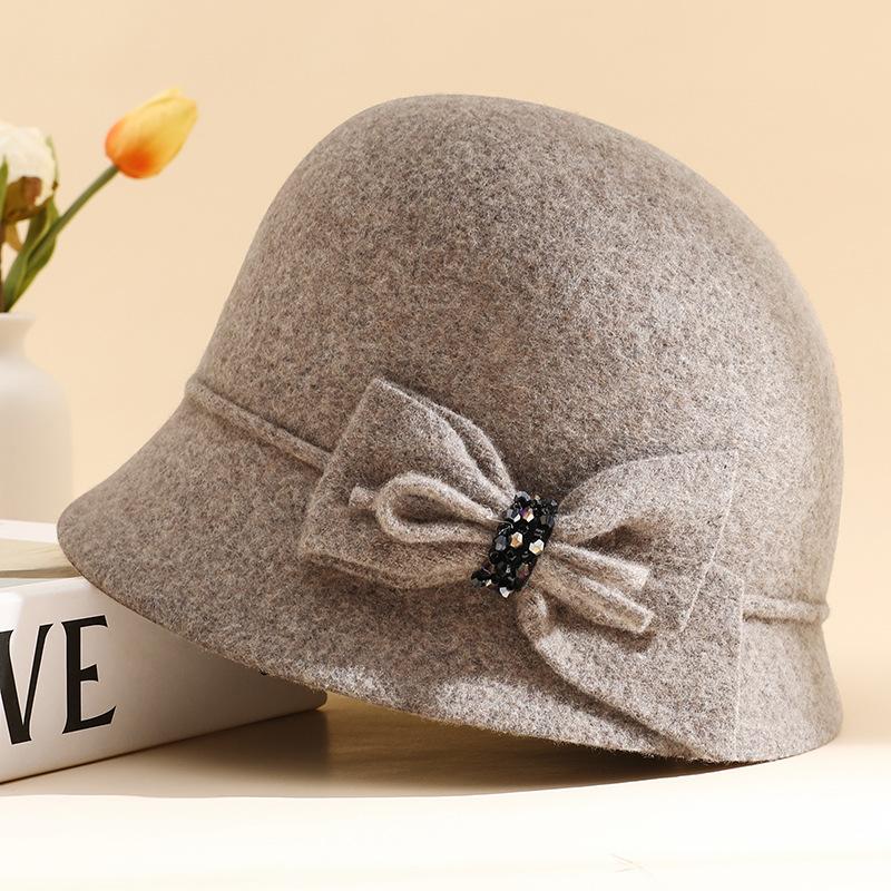 Top Hat Women's Autumn and Winter Wool Retro Woolen Hat Dome Fashion Versatile Basin Hat Outdoor Warm Bucket Hat