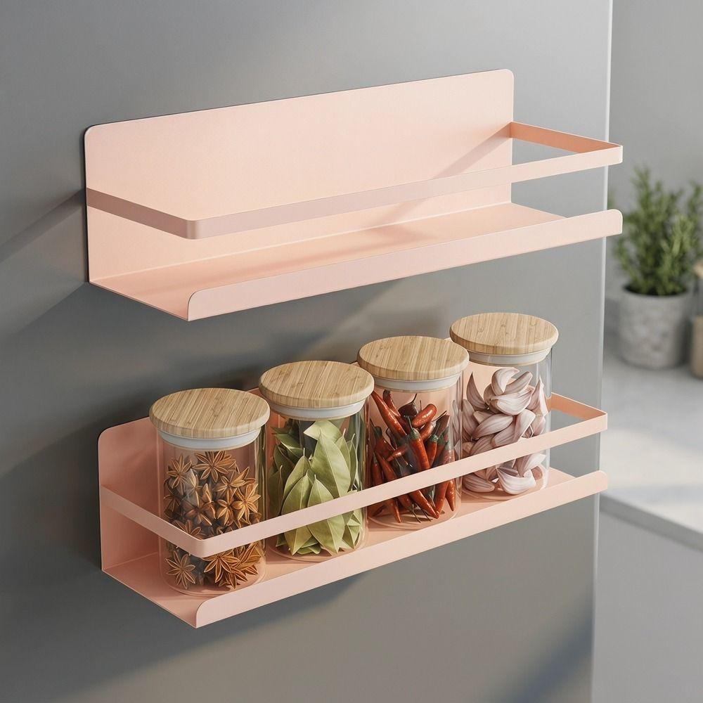 Wall Mounted Magnetic Spice Rack Punch Free Kitchen Storage Shelves  Living Room