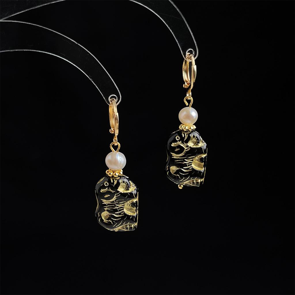 Boucles d'oreilles géométriques vintage de style chinois en perles et verre tchèque