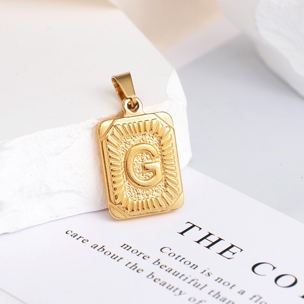 New Electroplated Square Copper Plate English Letter Pendant - Handmade Gold Medal Design.