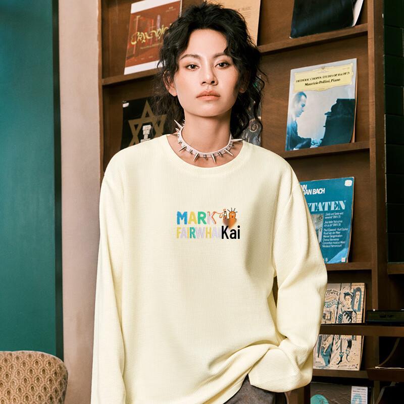 Mark Fairwhale Unisex Heavyweight Waffle Knit Long Sleeve Round Neck T-Shirt