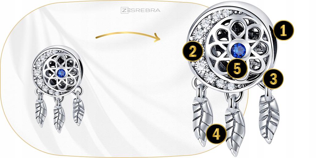 Dreamcatcher Charms 925 Bead Feather Moon Charms Pr S925