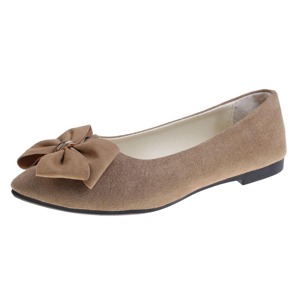 2025 Spring/Autumn Women's Bow Suede Loafers - British Style, Casual, Low-Cut, Plus Size