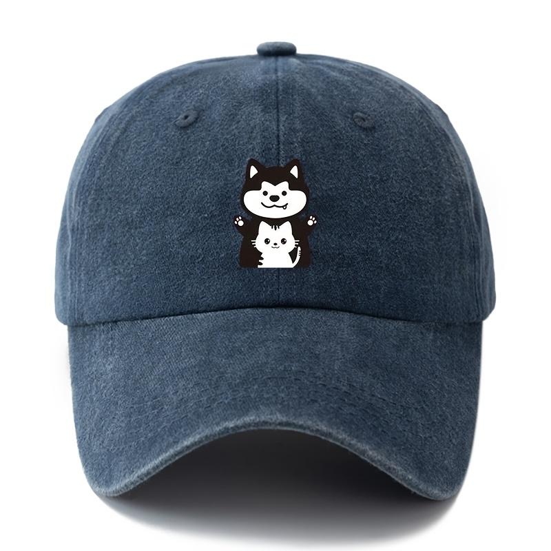 Unisex Casual Baseball Cap with Cute Cartoon Dog and Cat Prints Suitable for Camping and Leisure Activities
