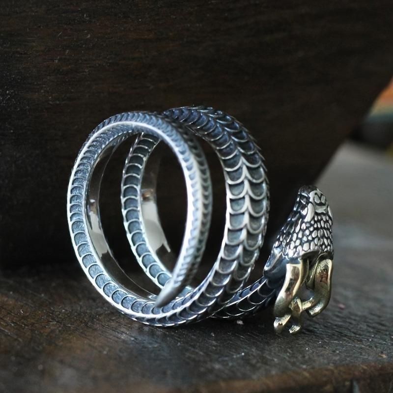 Dragon Horn Python Men's Dark Trend Hip-Hop Men's and Women's Live Mouth Adjustable Ring