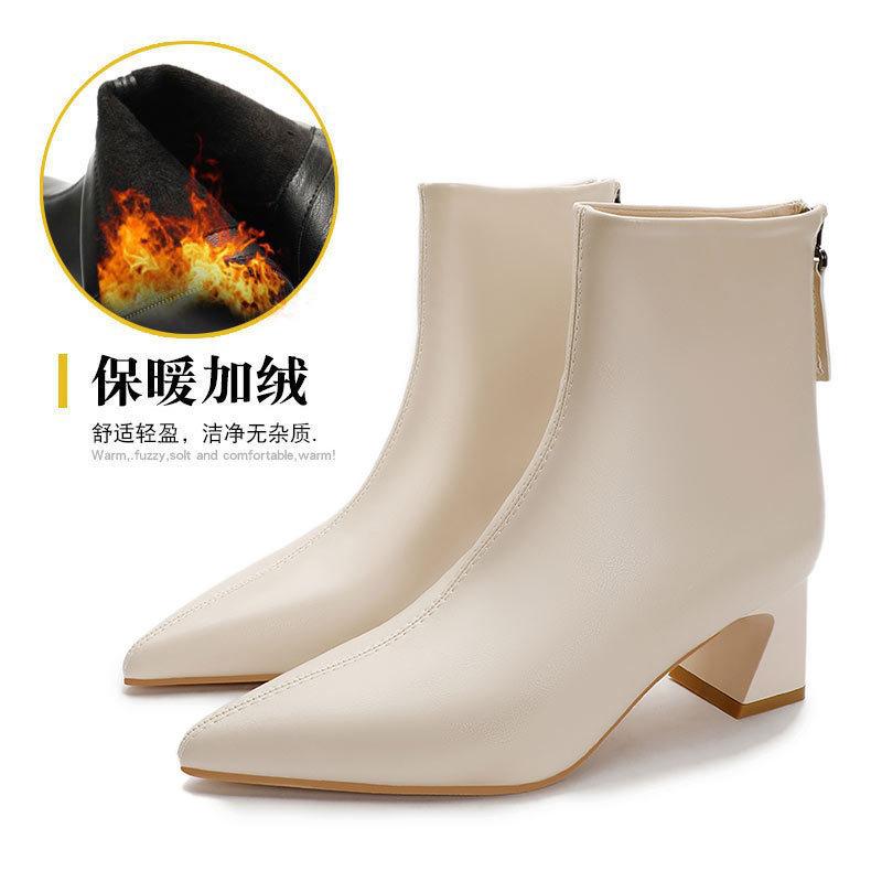 High-heeled Pointed Short Boots Women's Spring and Autumn Single Boots 2025 New Thick-heeled Thin Boots Rear Zipper Medium Tube Fashion Boots