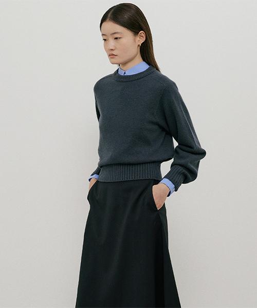 Lingseoul Whole Garment Volume Knit-Charcoal