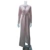 Spring Autumn Women Formal Dress Solid Color Deep V Neck Ruched High Waist