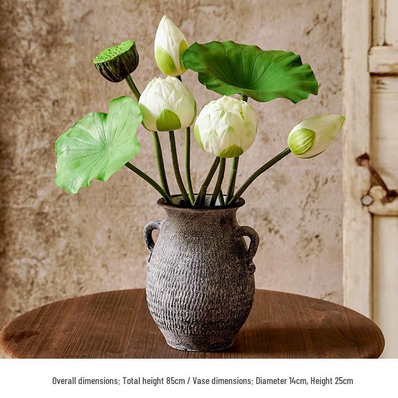 Chinese Lotus Artificial Flower Decoration for Living Room and Dining Table - Realistic Floral Arrangement with Lotus Leaf.