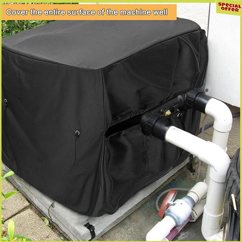 

A34R Pool Heater Cover Heat Pump Cover Pool Heater Cover For Winter,Hose Hole And Hook & Loop Strip Design чорний