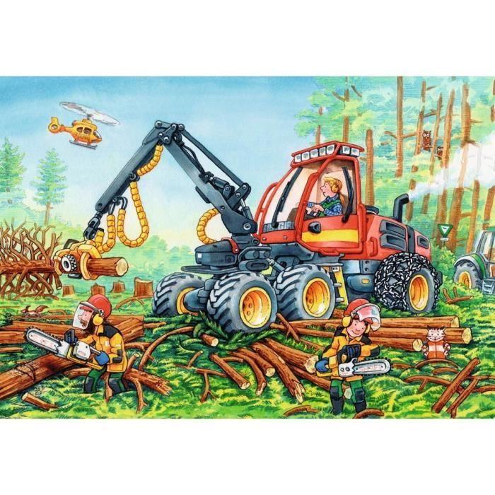 Puzzle - RAVENSBURGER - 2 Puzzles - Tractopelle et Tracteur Forestier - 24 pièces - 3 à 6 ans