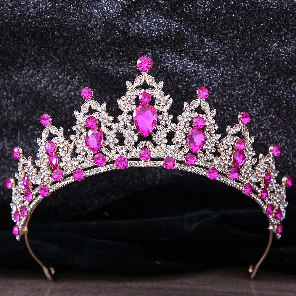 DIEZI Luxury Elegant AB Crystal Crown Hair Accessories Tiara For Women Party Red Purple Rhinestone Bridal Crown New Hair Zircon
