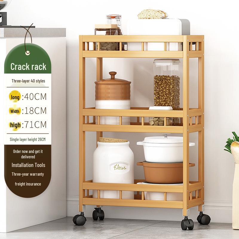 Movable Narrow Kitchen Storage Rack: Multi-Layer, Floor-Standing, Multi-Functional Organizer for Seasonings and Daily Essentials