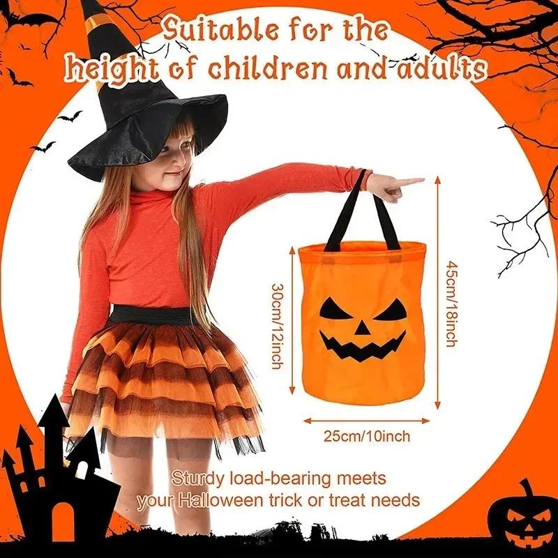 1/3/5 PCS Foldable Pumpkin Candy Bag Trick or Treat Without Candy LED Lights Halloween Decoration Thanksgiving Party Gift Basket