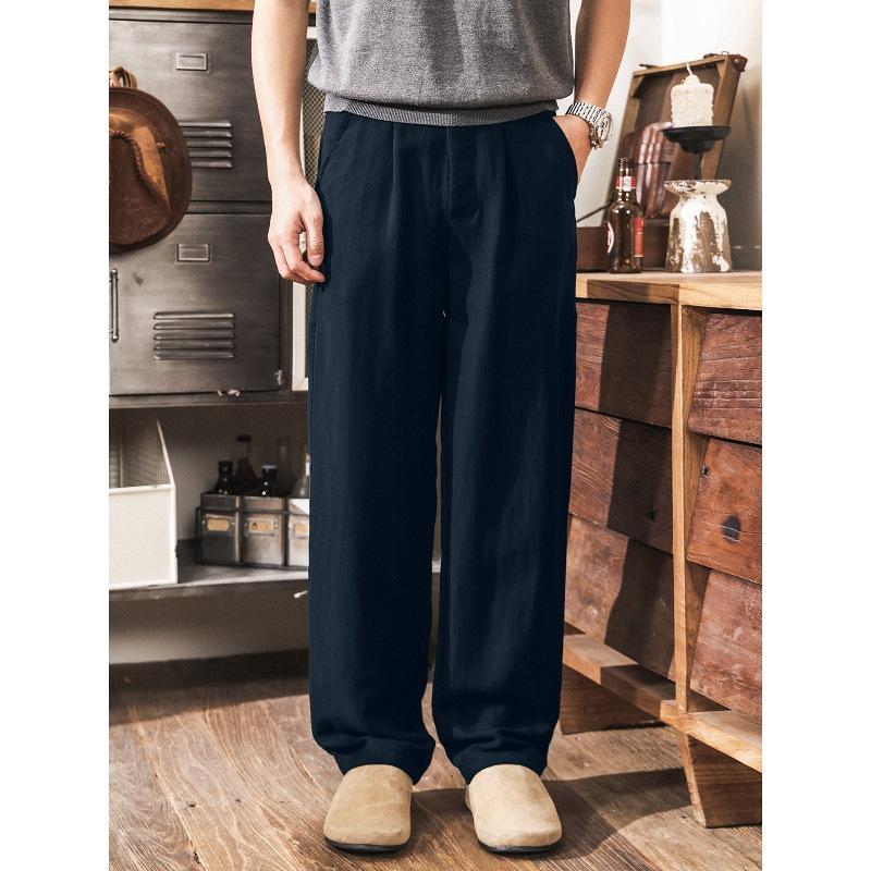 Lyocell drape old money style linen straight-leg pants men's summer thin relaxed trendy brand loose casual trousers
