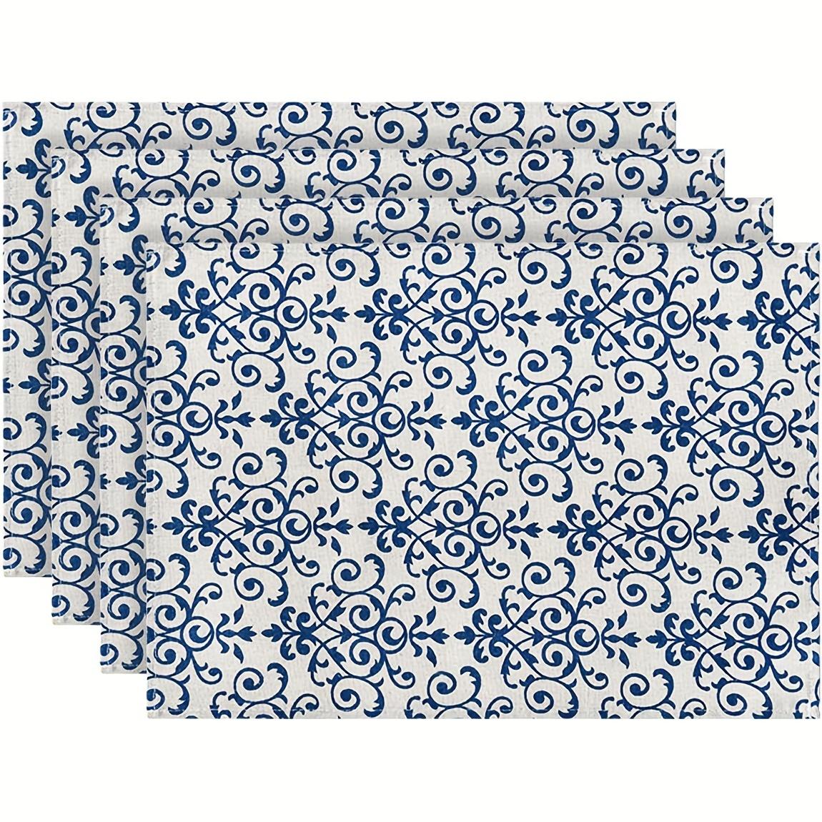 

4pcs Set Elegant Style, Blue and White Porcelain Linen Placemats, 12x18 Inch, Elegant Floral Pattern, Machine Washable Table Mat 30x45cm-4PC