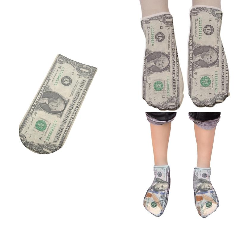 Herren Damen Lustig Unisex Neuheit 3D Gedruckte Knöchelsocken Dollar Schein Geld Muster Kurzschaftsocken Weihnachtsfeier Geschenk