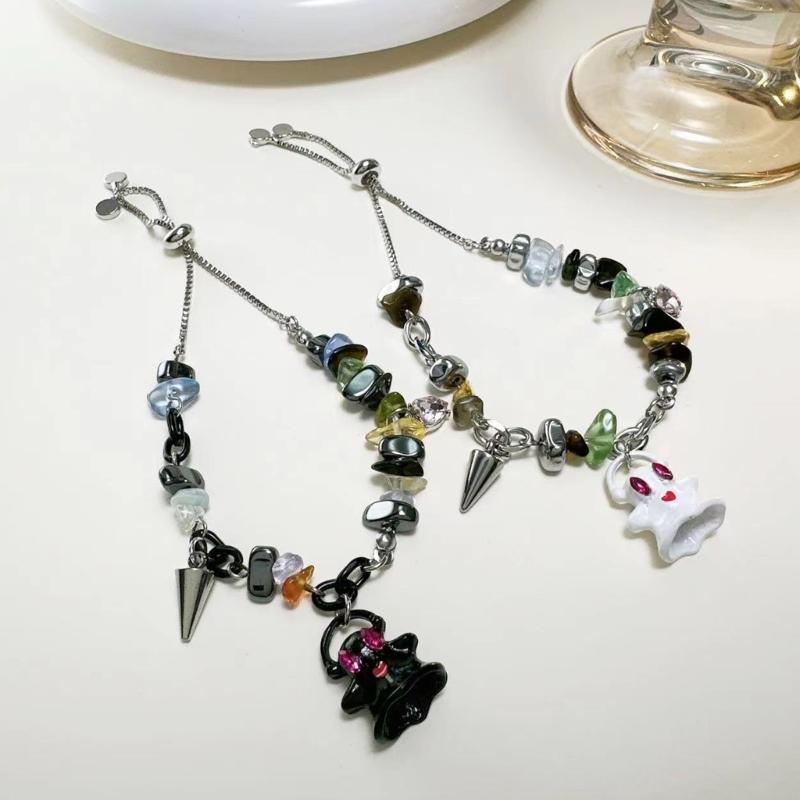 Adjustable Collarbone Chain Colorful Specter Pendant Necklace Stylish Beaded Bracelet Perfect for Fashion Enthusiasts