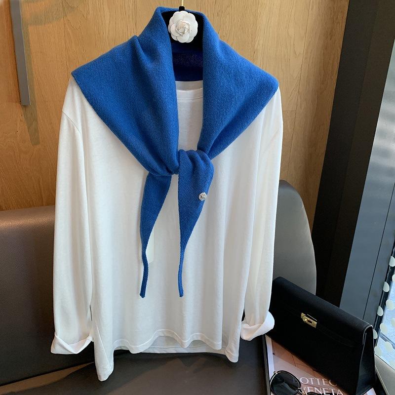 100% Wool Knitted Triangular Scarf Women Winter Warm Pashmina Headscarf Shawl Sold Color Neckerchief Kerchief Hijab Collar