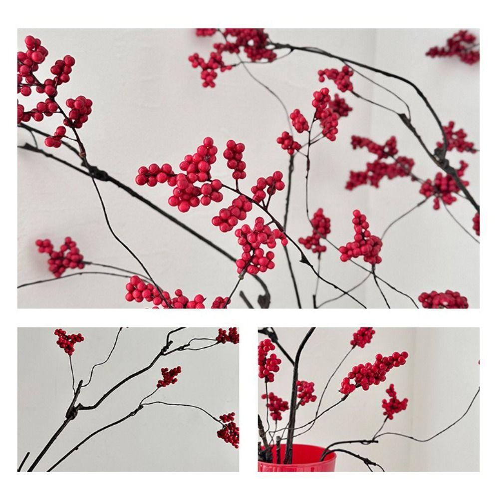 Floral Decor Artificial Berry Fruit Branch Red Fruit Berries Artificial Flowers  Home Decoration