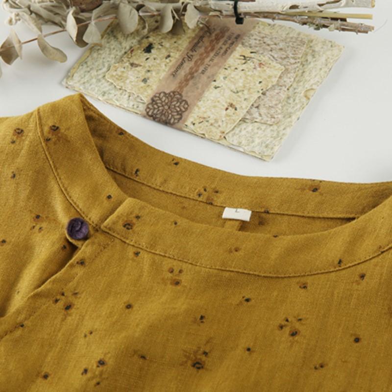 Johnature Women Vintage Shirts Print Floral O-Neck Long Sleeve Blouses Spring Button Chinese Style Shirts