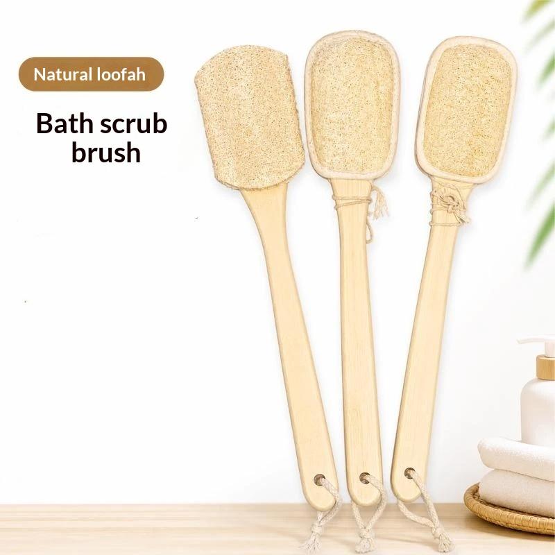 1 Pezzo Spazzola Corpo in Legno con Manico Lungo Doccia Esfoliante Spazzola per la Schiena Doppia Faccia Luffa Naturale Spazzola da Bagno Strumento per la Pulizia
