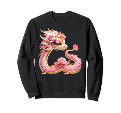 Sparkling Pink Diamond and Gold Dragon Design Gift Sweatshirt