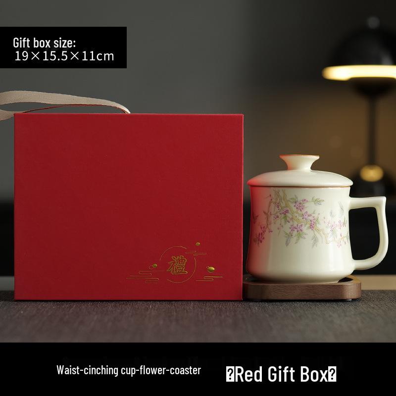 Ru Ware Pink Peach Ceramic Tea Mug with Lid