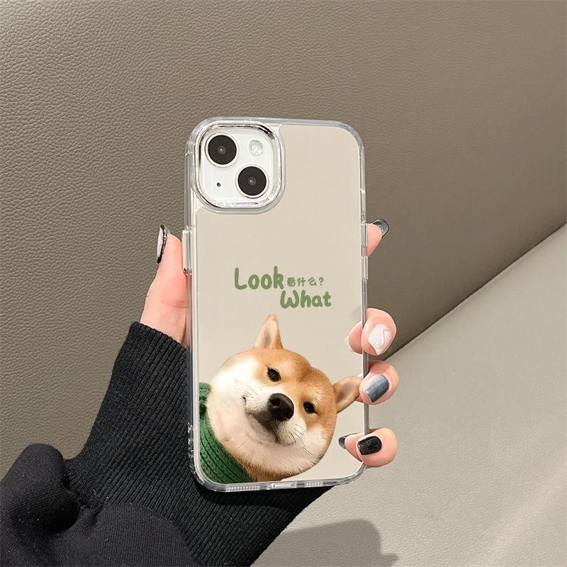 Probe cute puppy mirror for iPhone17promax mobile phone case 16 electroplating buttons 14 Apple 15