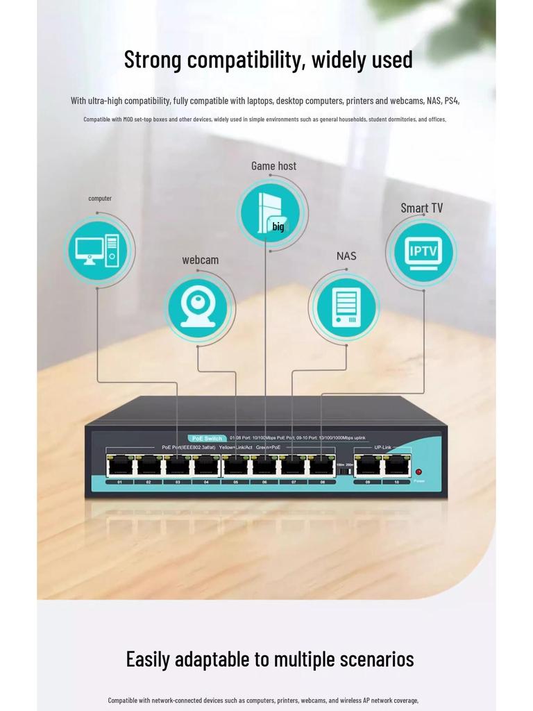 AI Smart PoE Gigabit Switch with 4, 8, or 16 Ports for Network Surveillance