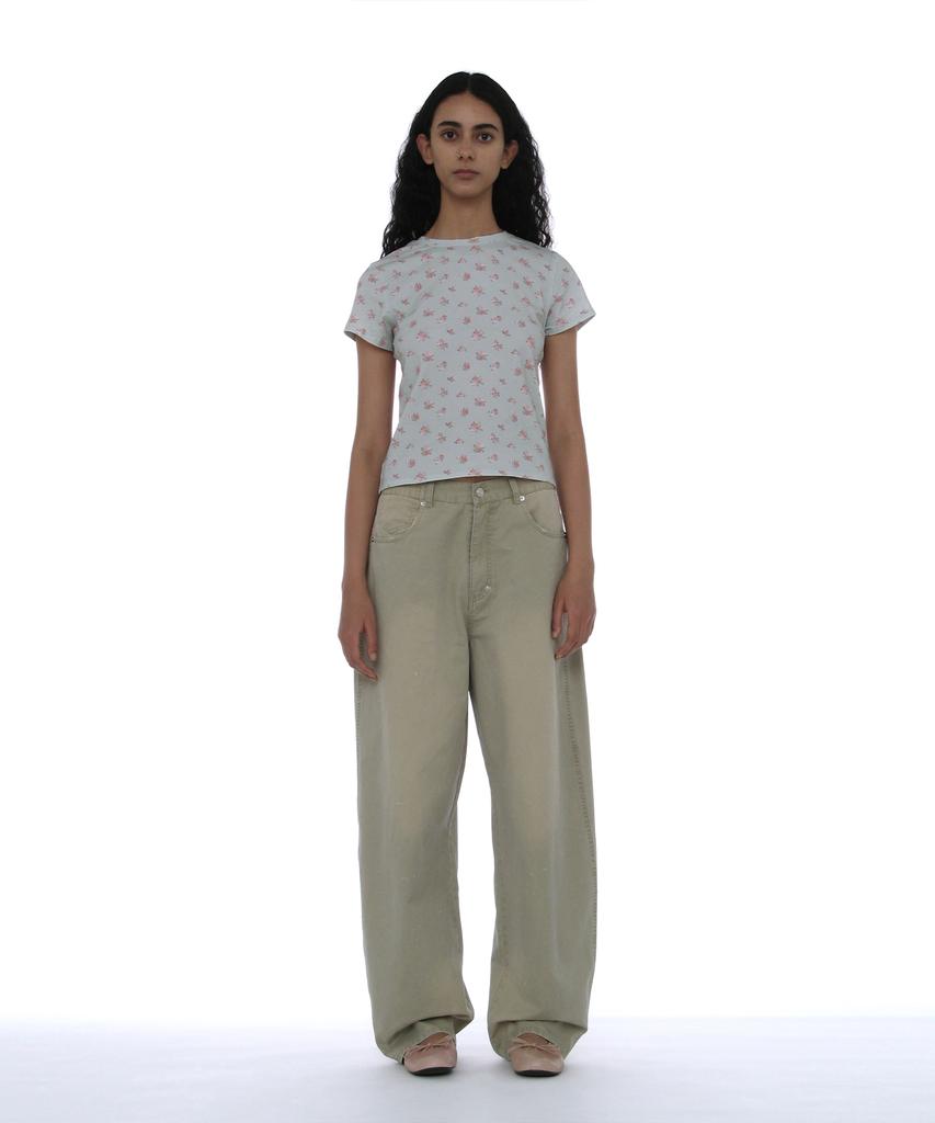 PARTIMENTO WOMEN Floral Printed Short Sleeve Tee_Mint