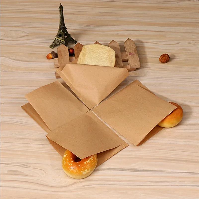 100Pcs Disposable Kraft Paper Sandwich Donut Bread Bags Hamburger Food Packing Restaurant Supply Pouches