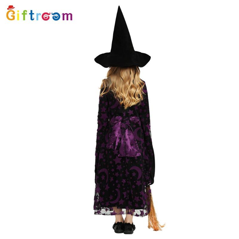 Halloween Masquerade Children's Props Costume Purple Star Moon Mesh Witch Cosplay Costume