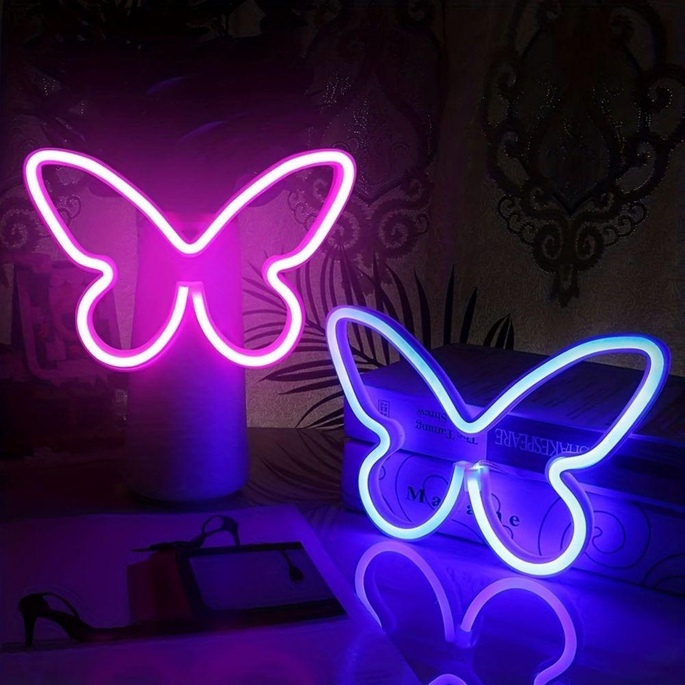 1 buc. Semn cu neon cu LED în formă de fluture, mini lumină de noapte neon noutătă alimentată prin USB și cu baterii, dormitor, cameră pentru copii, decor de perete de petrecere