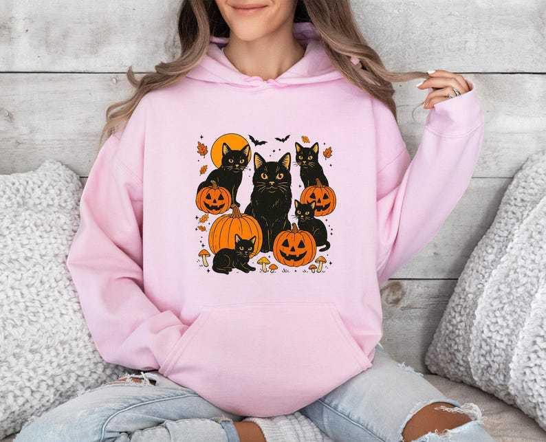 Black Cat Print Hooded Sweatshirt - Women's Fashion Long Sleeve for Autumn/Winter