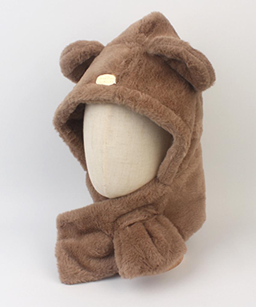 Yunibeosyeolkemiseuteuli Bear Fur Brown Hood Muffler Hat