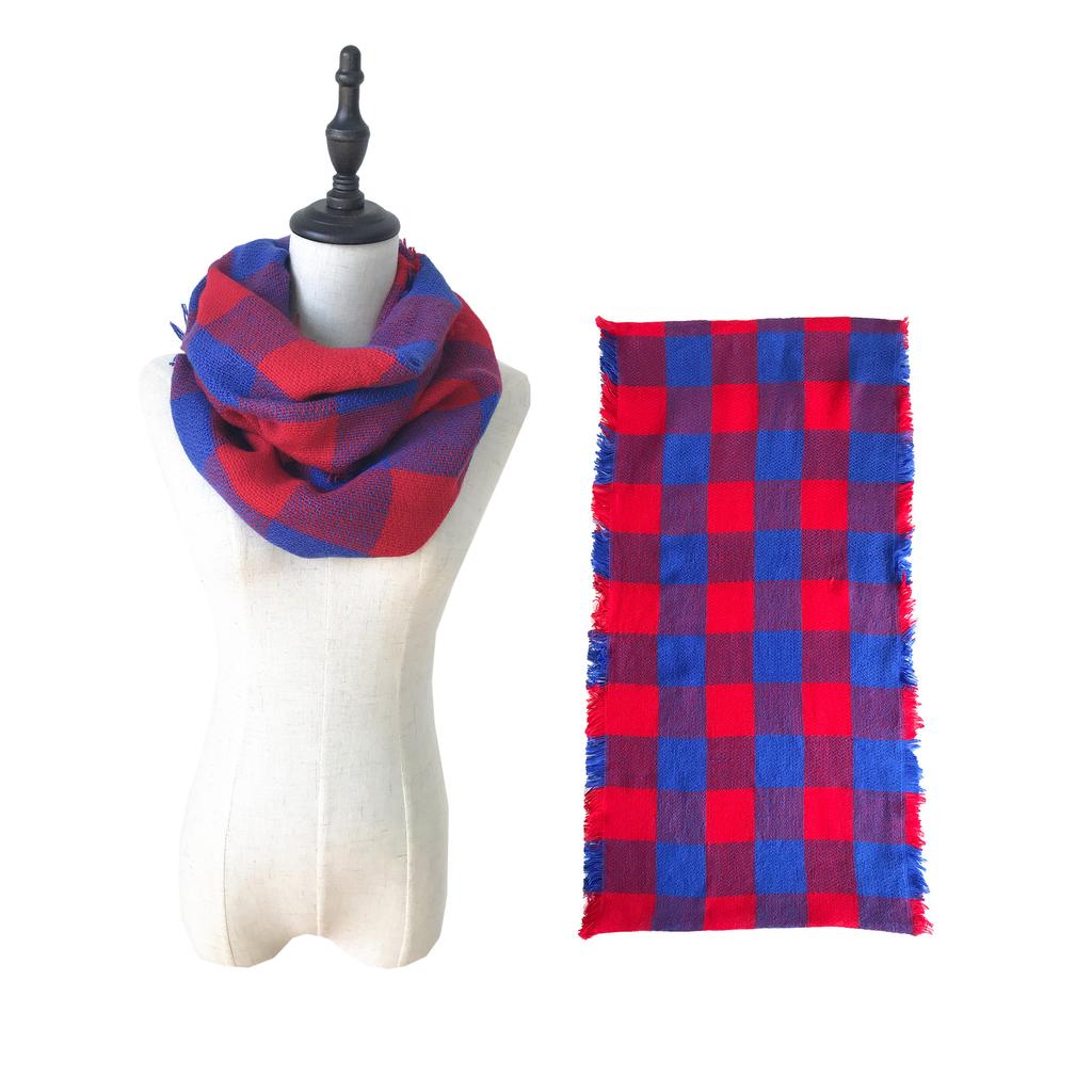 Wind autumn and winter women's warm colorful grid imitation cashmere double-sided fringed grid scarf