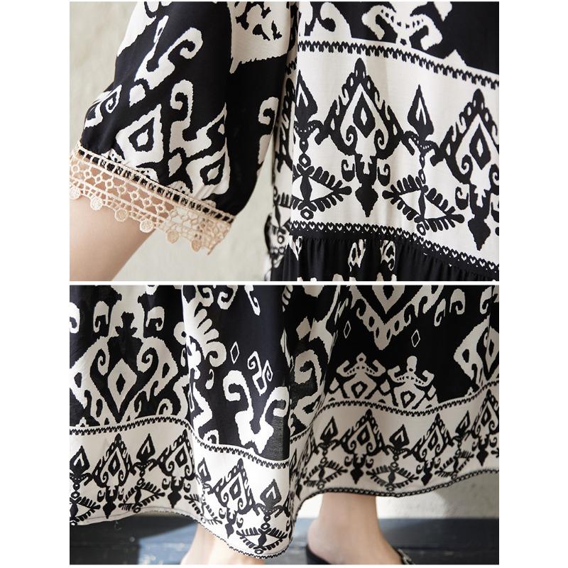 DIMANAF 2025 New Summer Women Plus Size Vintage Printing Dress Loose Elegant Basic Casual Long Dress Maxi