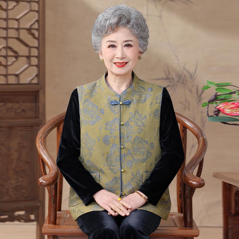 

New High-End Plus Size Vest: Stylish Chinese-Inspired, Stand-Up Collar, Frog Buttons, Loose Sleeveless Top for Grandmothers and Middle-Aged Women. 5XL (145-160 jin)