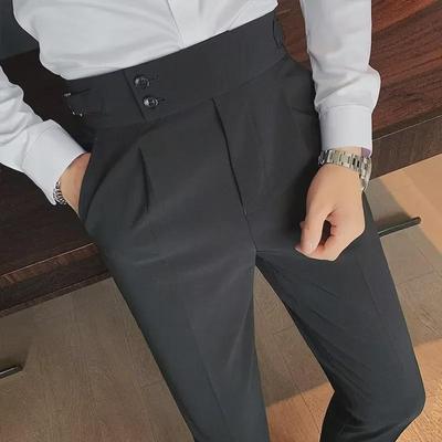 Pantalon décontracté taille haute slim style britannique pour homme, collection automne