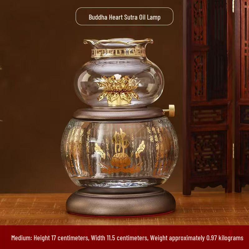 Large Windproof Crystal Oil Lamp Holder for Buddha Offering - Heat-Resistant for Long-Burning Liquid Ghee in Household or Temple.