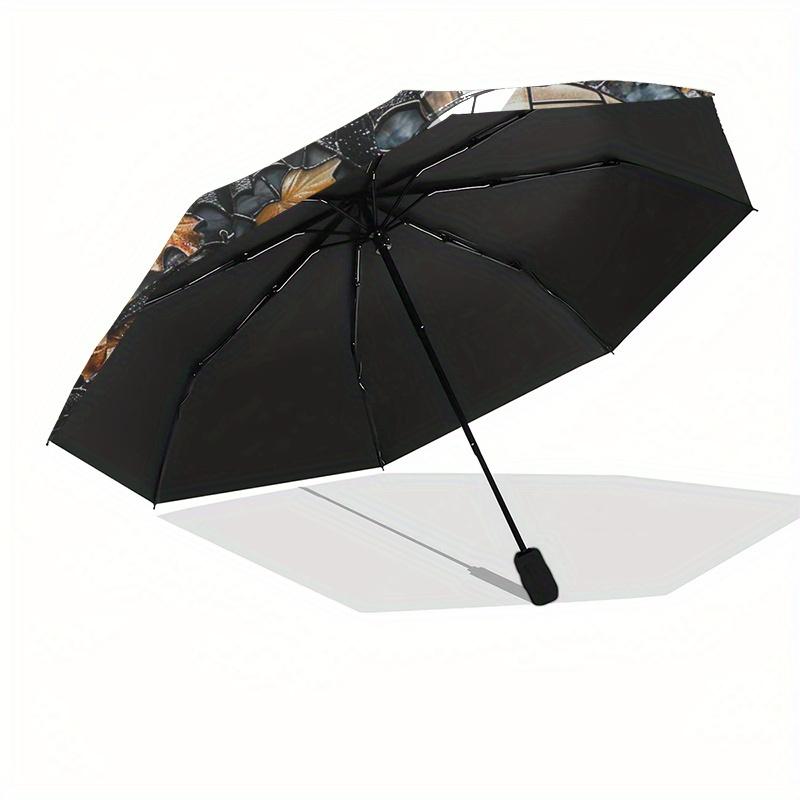 Halloween Skull & Pumpkin Mosaic Wall Art Umbrella, Cute Umbrella with Cute Design, Portable 3-Fold Compact Umbrella for Men & Women, Valentine's Day