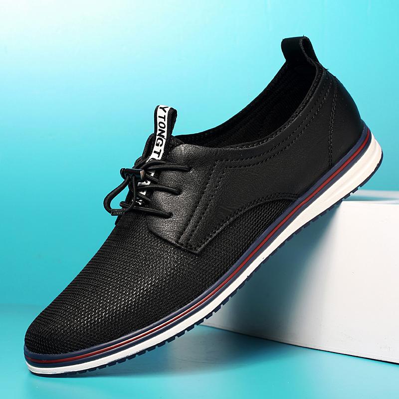 

2024 Новые летние мужские повседневные туфли из сетки и двухслойной коровьей кожи, мужские слипоны на плоской подошве, перфорированные, удобные мужские повседневные туфли 44 чёрный