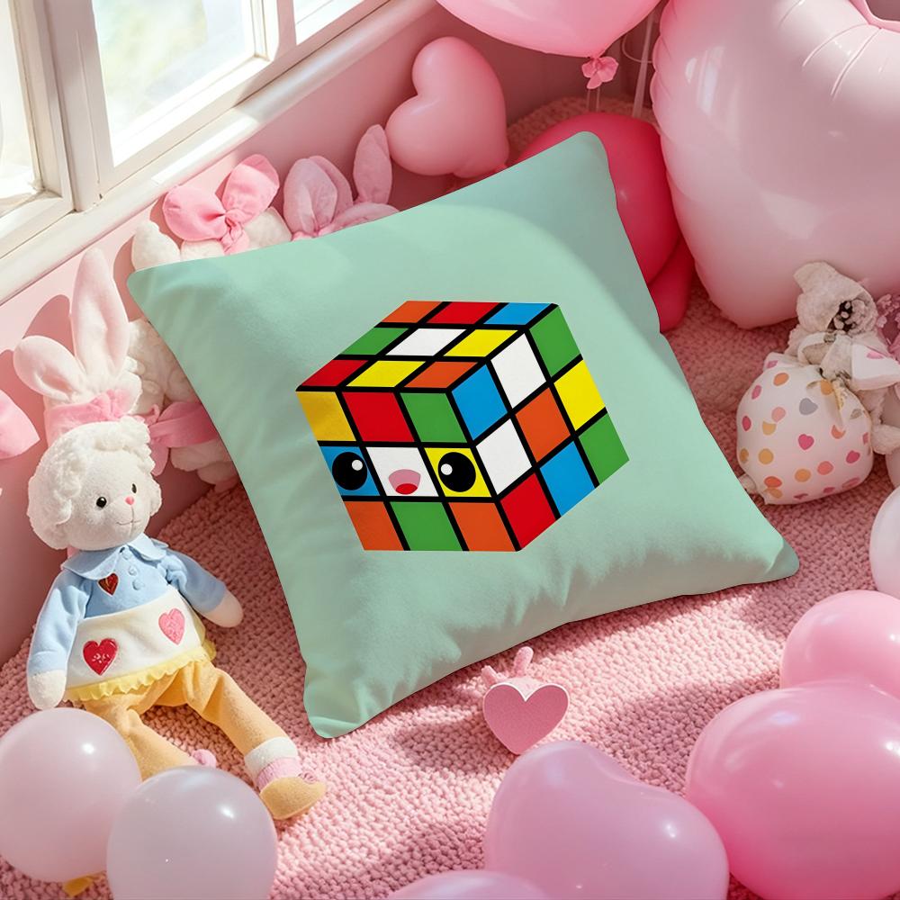 cartoon style Rubik's cube Cute Cushion Cover Pattern Printed Pillowcase for Living Room Sofa Cushion Cover & Bedroom Decor