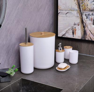 Modern European Style Decorative Household 6 Pieces Bamboo Lid Plastic Bathroom Sets Luxury Bathroom Accessories for Hotels
